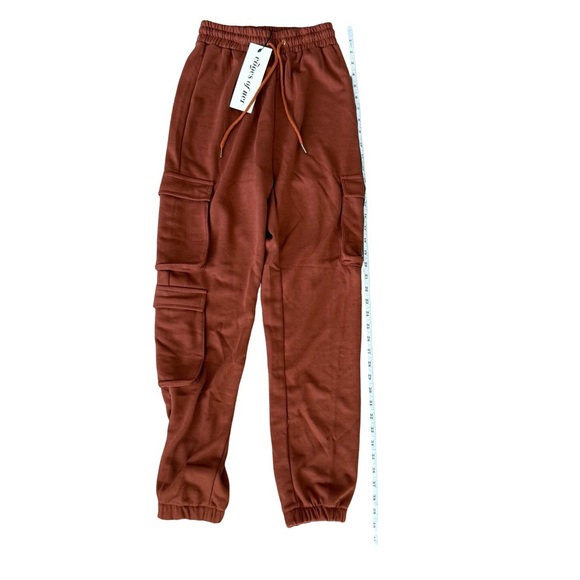 Ribbed Crop Top and Cargo Jogger Set Brown Medium - Picture 7 of 14